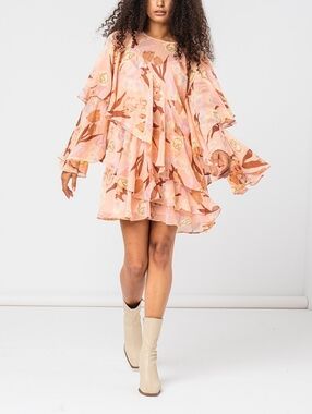 Ted Baker Pegaia Ruffle Long Sleeve Minidress Ted 2 US SZ 6 Resort Whimsy